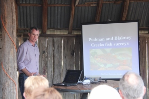Luke Pearce presenting on the fish surveys from Blakney Creek